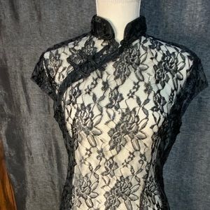 NWT black lace Chinese blouse